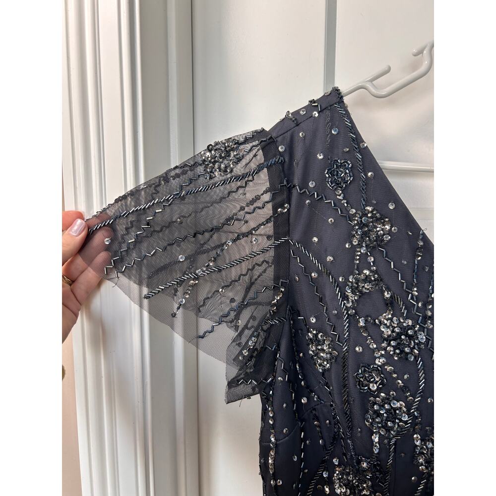 Adrianna Papell Women's Platinum Beaded Formal Gown Maxi Dress Dark Grey Size 18 - Picture 4 of 15